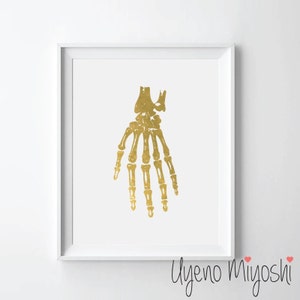 Human Hand Anatomy Gold Foil Print, Gold Print, Custom Print in Gold, Illustration Art Print, Hand Anatomy Gold Foil Art Print