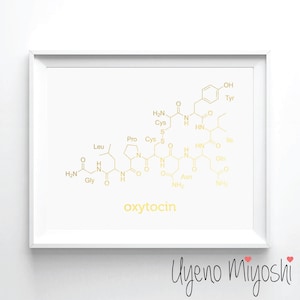 Oxytocin Molecule Gold Foil Print, Gold Print, Oxytocin Chemical Molecule Gold, Gold Art Print, Oxytocin Chemical Structure Gold Foil Print
