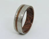 Camel Thorn Sleeve, Titanium Ring, Walnut inlay Hammered Ring,