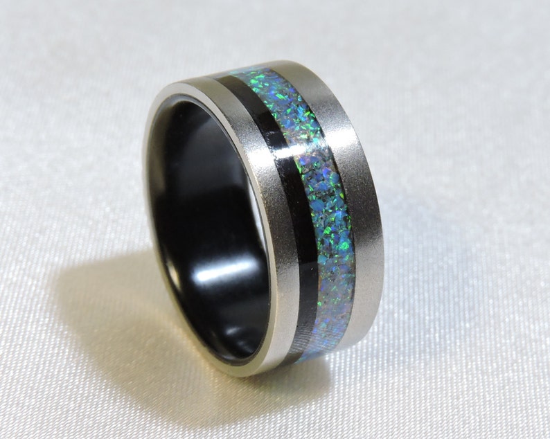 Titanium and Ebony Wood Ring Blue Lab Opal and Ebony - Etsy