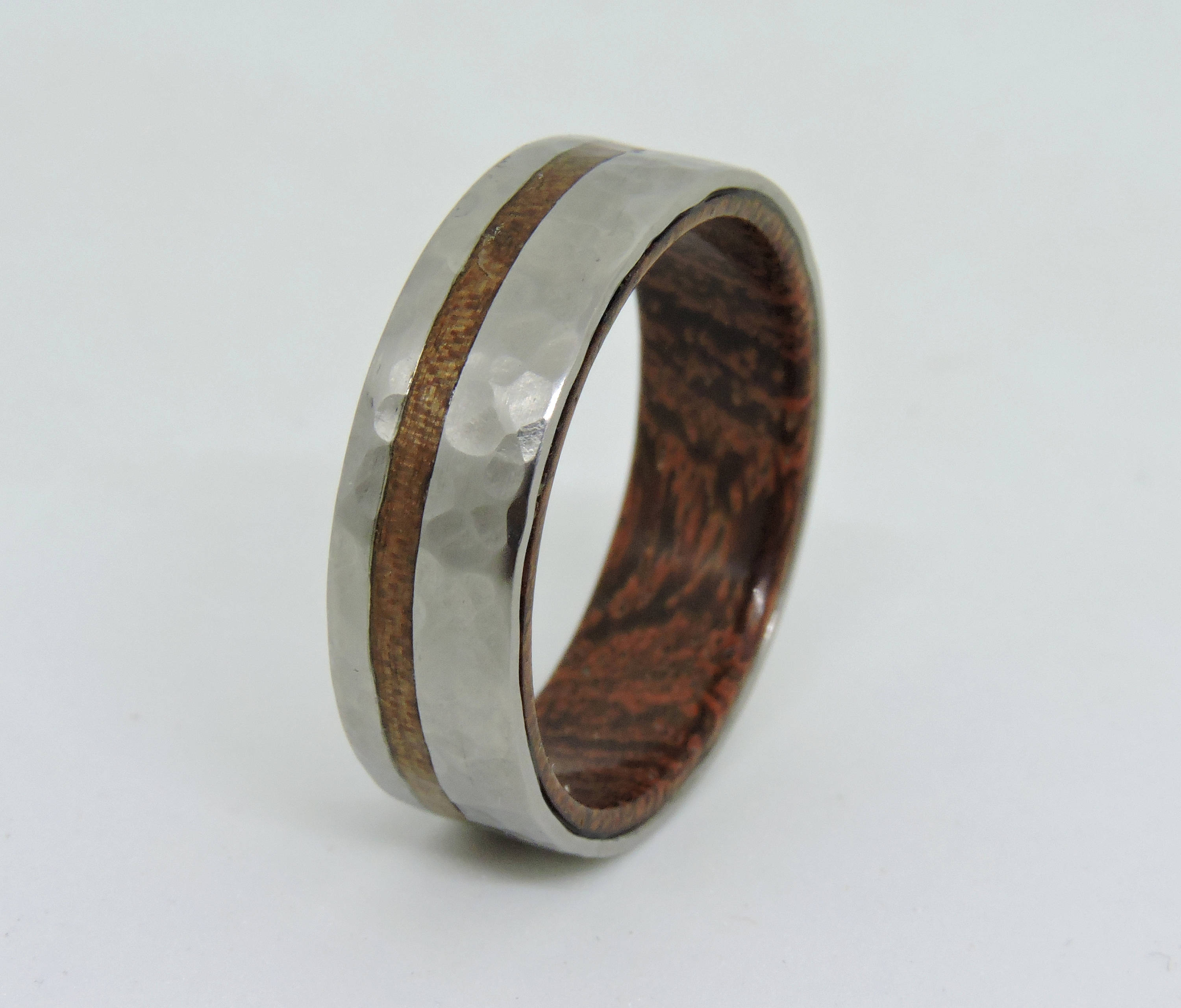 Camel Thorn Sleeve Titanium Ring Walnut inlay Hammered Ring | Etsy