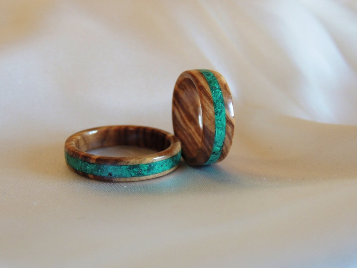 Olive Wood Ring Set Two Rings Wood Wedding Bands Etsy