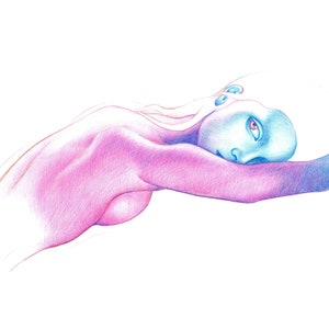 CLR001, Original Work, Colour Pencils Drawing, Pop Surrealism, Portrait, Big Eyes