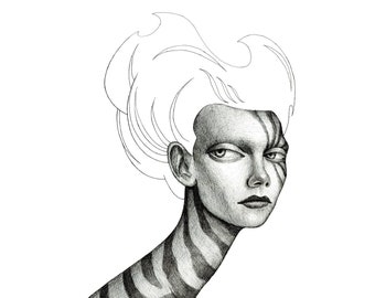 SAVVANNAH Original Drawing Pen and Ink on Paper, Pop Surrealism, Portrait, Goth, Dark Art, Lowbrow, Big Eyes