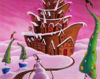 SWEET CHRISTMAS PARADISE Fine Art Print, Glicée, A3 Size, Surrealism, Surreal Landscape, Magical, Creepy, Snow