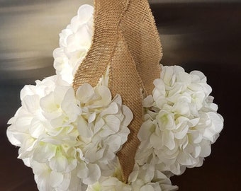 Hydrangea Door Swag with a Burlap Ribbon Tie  as seen - Faux Pompom Flower Swag for Wall Décor or Front Door Accent - 23 inches long.