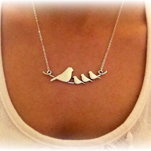 Mother Bird Necklace, Antique Silver Chain, Silver Mother Bird Necklace, Mother's Day Gift, Mother Bird Necklace, Branch Necklace, Handmade