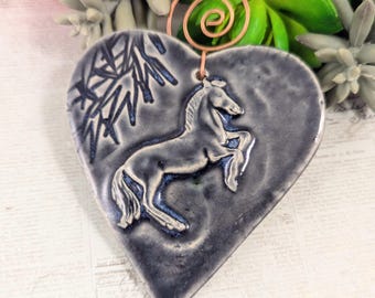 Wall heart, ceramic horse heart, pottery horse heart ornament, clay horse ornament, ceramic horse wall art, pottery anniversary,  Valentine