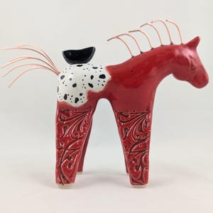 Red appaloosa horse sculpture, horse art, pottery anniversary gifts, horse pottery, ceramic horse, horse lovers, ceramic horse figurines,