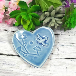 Hummingbird jewelry dish, wedding ring dish, ring dish, trinket dish, ring holder dish, heart dish, earring dish, tea bag dish, anniversary image 1