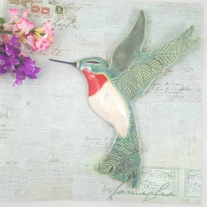 Hummingbird bird ceramic wall sculpture, hummingbird wall sculpture, gift for bird lover, bird pottery anniversary gift