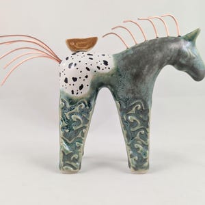 Green appaloosa horse sculpture, horse art, pottery anniversary gifts, horse pottery, ceramic horse, horse lovers, ceramic horse figurines,
