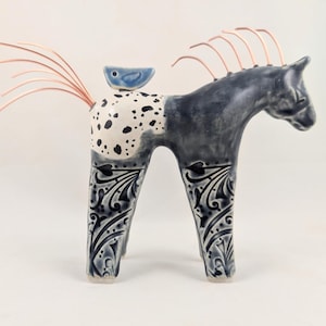 Grey blue appaloosa horse sculpture, horse art, pottery anniversary, horse pottery, ceramic horse, horse lovers, ceramic horse figurines