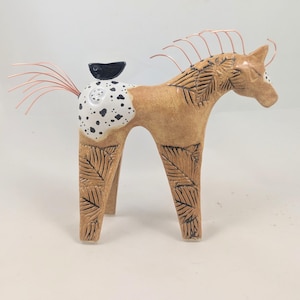 Gold appaloosa horse sculpture, horse art, horse pottery, equine sculpture, horse lovers, ceramic horse figurine, pottery anniversary