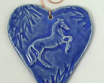 Wall heart, ceramic horse heart, pottery horse heart ornament, clay horse ornament, ceramic horse wall art, pottery anniversary,  Valentine