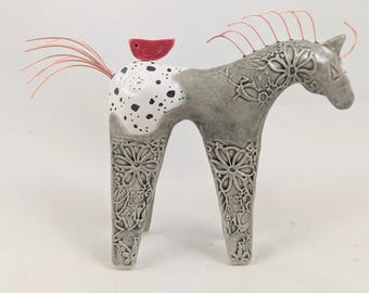 Gray appaloosa horse sculpture, spotted horse pottery, equine sculpture, horse lovers, ceramic horse figurine, pottery anniversary