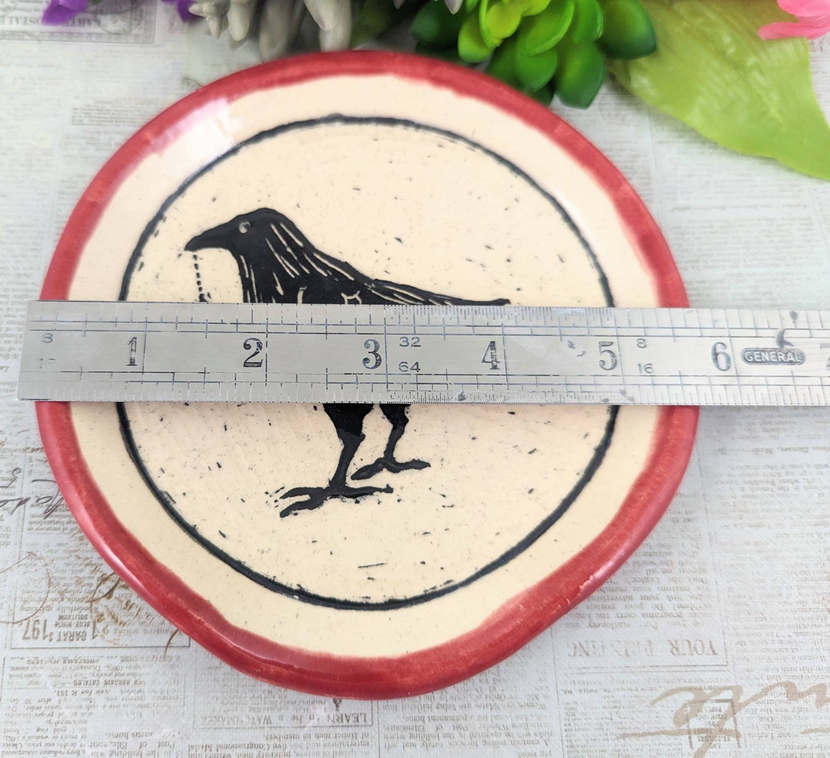 Crow or Raven Spoon Rest, Sgraffito Crow Spoon Rest, Black and White ...