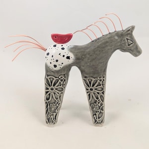 Gray appaloosa ceramic horse sculpture, spotted horse pottery, clay horse, horse lovers, ceramic horse figurine, pottery anniversary