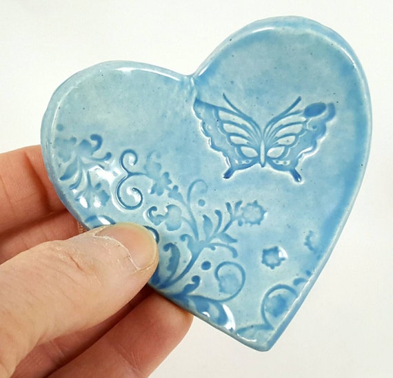 priority shipping home decor blue ring dish handmade candle holder teen gift pottery jewelry dish