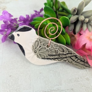 Chickadee bird ornament, ceramic bird ornament, bird Christmas tree ornament, grey bird , gift bird lover, pottery anniversary, valentine