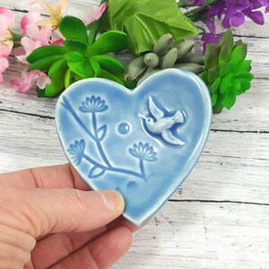 Hummingbird jewelry dish, wedding ring dish, ring dish, trinket dish, ring holder dish, heart dish, earring dish, tea bag dish, anniversary image 2