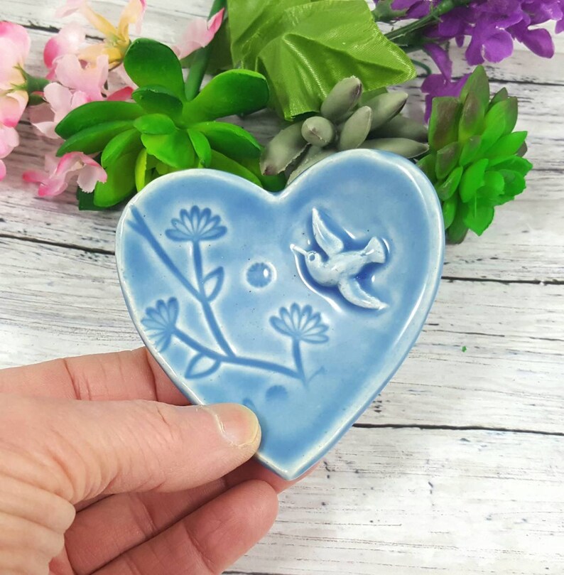 Hummingbird jewelry dish, wedding ring dish, ring dish, trinket dish, ring holder dish, heart dish, earring dish, tea bag dish, anniversary image 2
