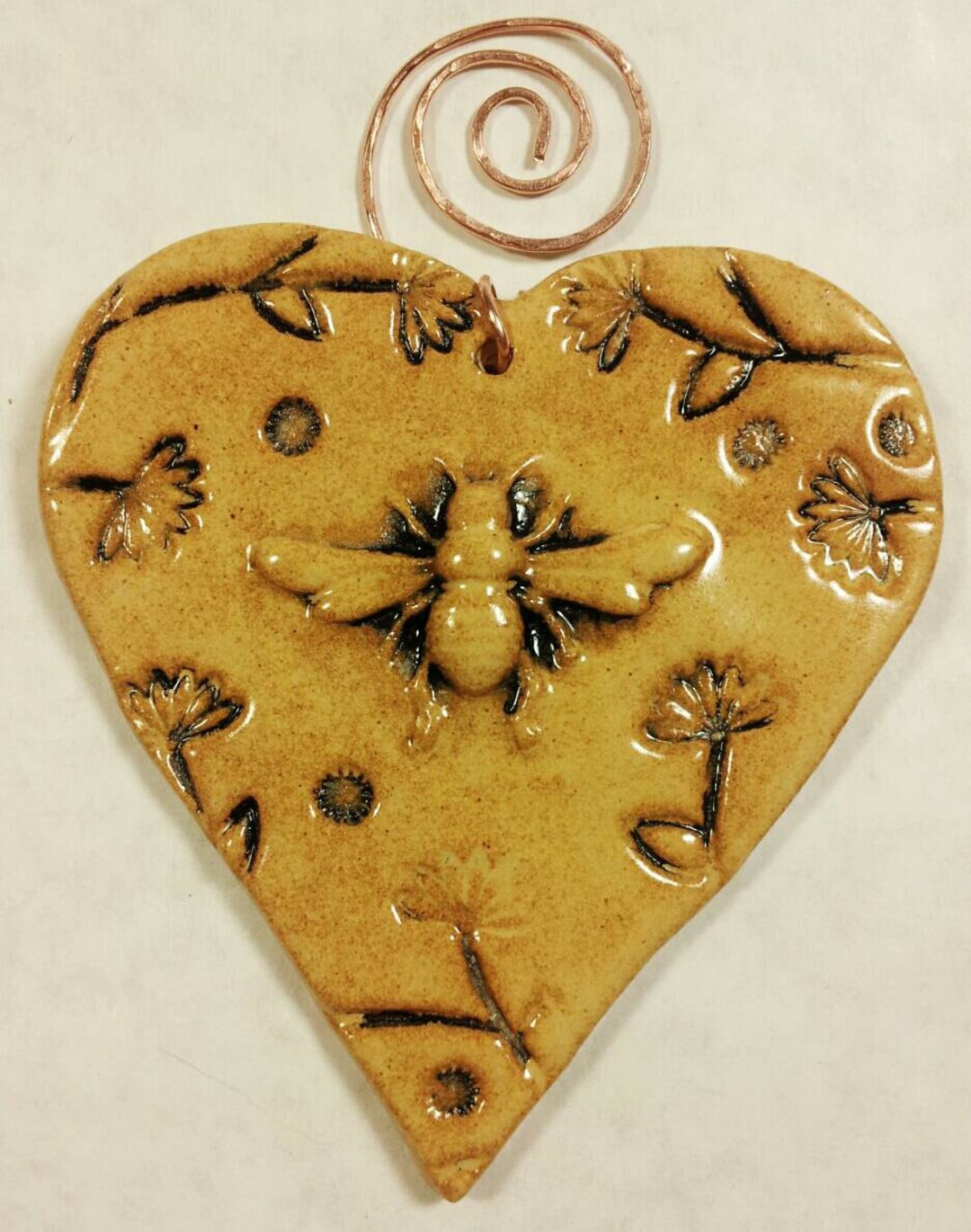 Wall Heart, Heart Ornament, Wall Hanging Heart, Ceramic Heart, Bee Wall
