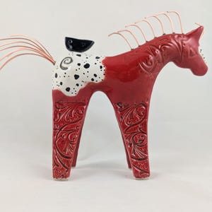 Red appaloosa horse sculpture, horse art, horse pottery, equine sculpture, horse lovers, ceramic horse figurine, pottery anniversary