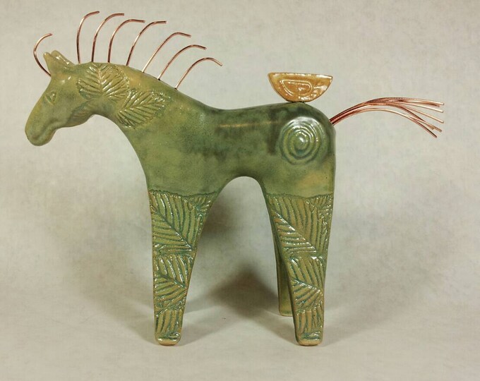 Green Ceramic Horse Sculpture Clay Horse Sculpture Pottery Etsy