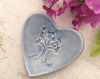 Tree jewelry dish, wedding ring dish, ring dish, trinket dish, ring holder dish, heart dish, earring dish, tea bag dish, pottery anniversary