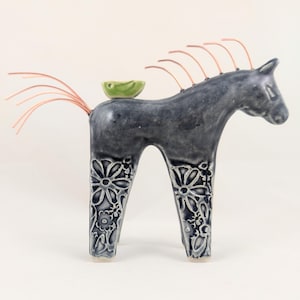 Grey blue horse sculpture, horse art, horse, horse pottery, pottery animals, horse lovers, ceramic horse, horse figurine, animal sculpture
