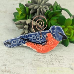Blue bird ornament, ceramic bird ornament, bird Christmas tree ornament, song bird , gift bird lover, pottery anniversary, valentine