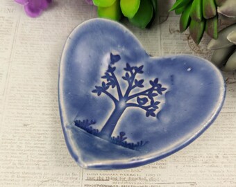 Sale 50% off Tree ceramic heart shaped jewelry dish,  can be used for wedding ring, trinkets, earrings, tea bag, pottery anniversary