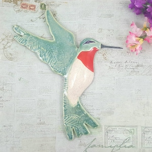 Hummingbird bird ceramic wall sculpture, hummingbird wall sculpture, gift for bird lover, bird pottery anniversary gift