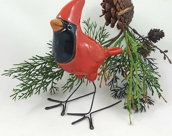 Red Cardinal bird ceramic sculpture, bird pottery anniversary gift, bird lover gift