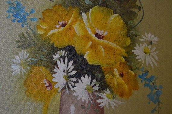 Vintage Oil Painting Artistic Interiors Inc Certified Original Oil 192124 Floral Yellow Flowers Daisies Cottage Wall Hanging Framed Picture