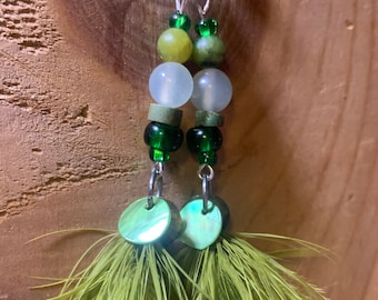 Green Healing Stone and Shell Earrings