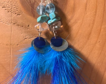 Blue Glow in The Dark Healing Stone Feather Earrings