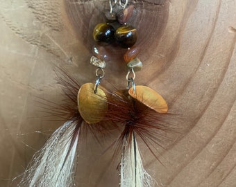 Tigers Eye Carnelian She’ll Feather Earrings