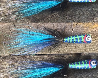 Nate's Fatty Flies: 1 Blue Hard Foam Pencil Salt Popper, Fishing Fly, Bass fly, Top Water Fly, Deer Hair Poppers, Floating Bass Fly