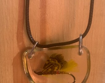 Fishing Fly in Resin Necklace