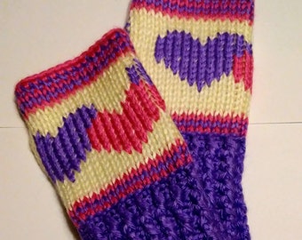 Hearts Fingerless Gloves Wrist Warmers