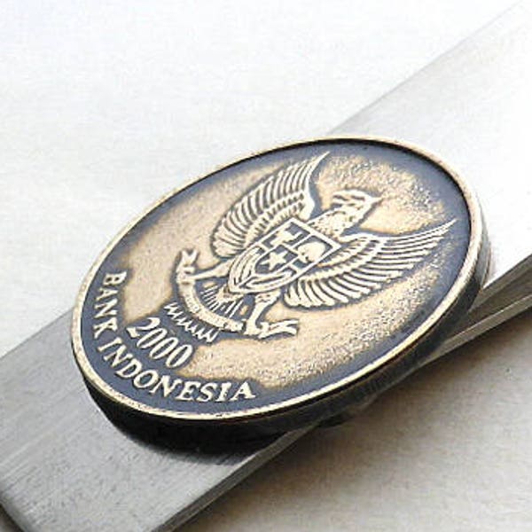 Indonesian, Coin money clip, 2000, Men's gift, Men's wallet, Men's accessory, Birds, Coins, Wallet, Accessory, Money clip, Gift for him