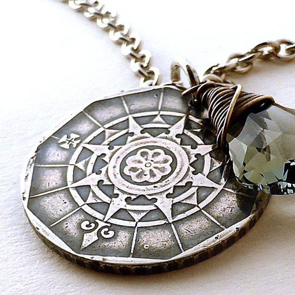 Portuguese necklace, Coin necklace, Nautical necklace, Swarovski necklace, Coins, Black diamond crystal, Sailing necklace, Portugal, 1987