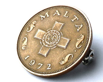 Coin brooch, Malta, 1972, Vintage coin jewelry, George Cross, Vintage coin pin, Vintage jewelry, Gift for him or her, Coins Pins, Brooches
