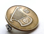 Jewish coin brooch, Israel, Bat Mitzvah gift, Hanukkah gift, Music brooch, Ancient instrument, Harp, Coin jewelry, Brooches, Pins, Accessory