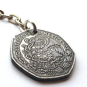 Mexikanische Münze Schlüsselanhänger, 1981, Golden Eagle, Miguel Hidalgo, mexikanischen Krieg der Unabhängigkeit, Geschenk für ihn, Herren Zubehör, Herren Brieftasche, Schlüsselanhänger