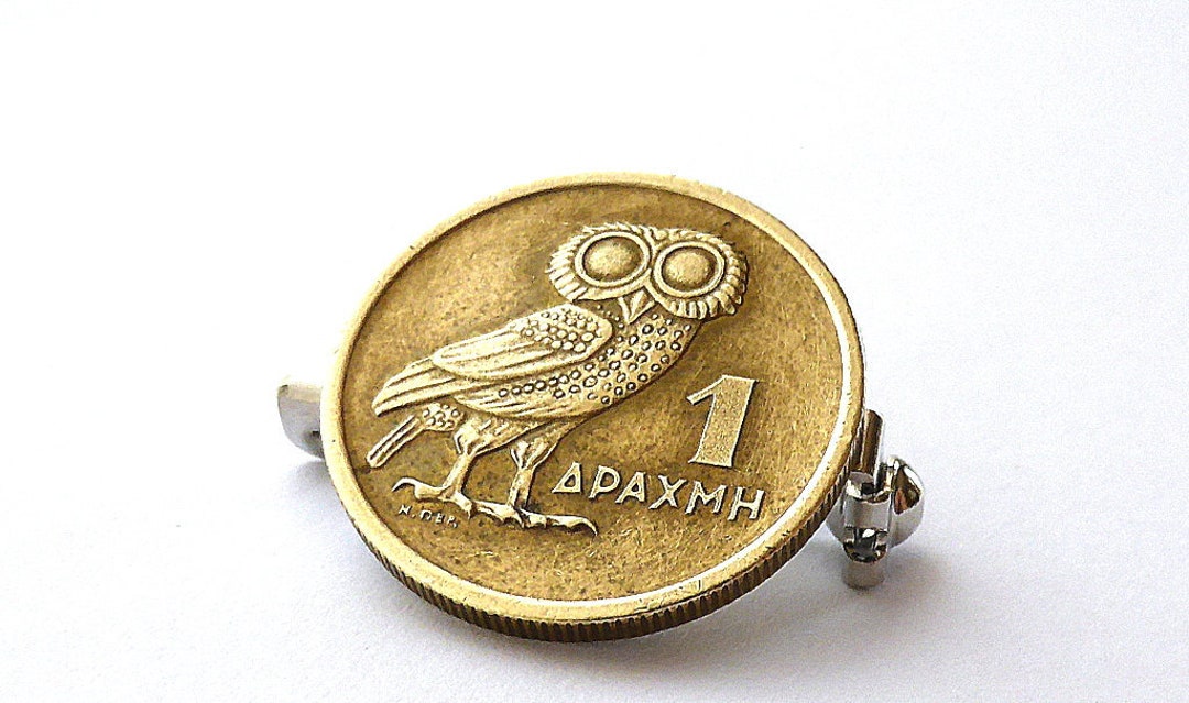 Broche pièce de monnaie grecque, 1973, broche hibou, oiseaux, Athéna