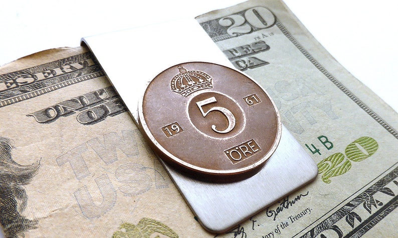 Vintage 1961 Swedish coin money clip, Men#39;s accessory, Men# Vintage 1961 Swedish coin money clip, Men#39;s accessory, Men#