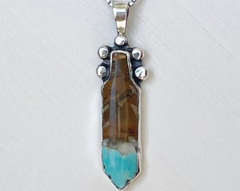 two toned turquoise feather pendant/necklace